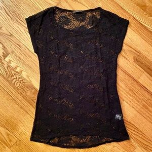 Soprano Black Lace Cap Sleeve Top XS